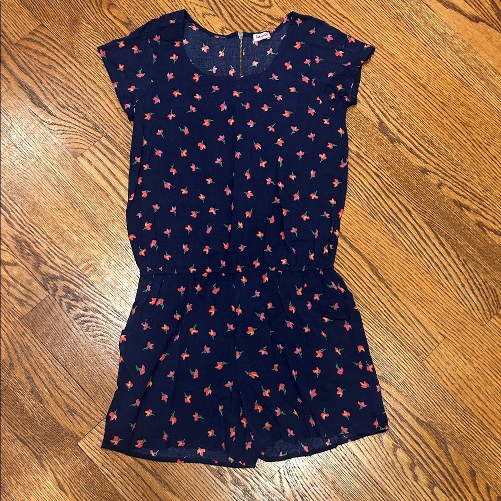 Splendid Girls Blue Romper with Pink Floral Accents, size 14